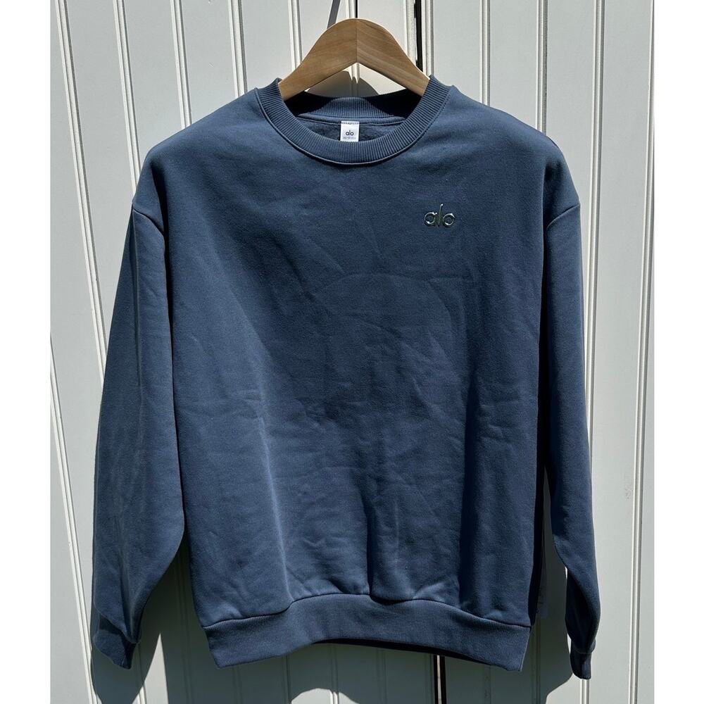 Alo Yoga Accolade Crew Neck Pullover XS Bluestone NWT Sweatshirt Cotton Blend